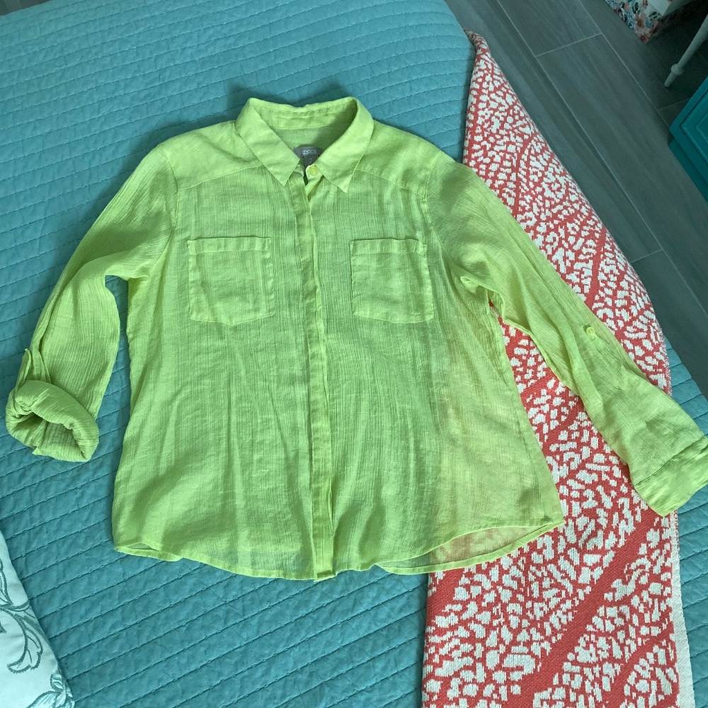Chicos Rayon Blend Button Down Lime Green Blouse … - image 7